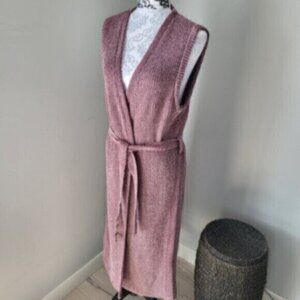 Long Chenille Duster Sweater Pink Yest Vest Size 10